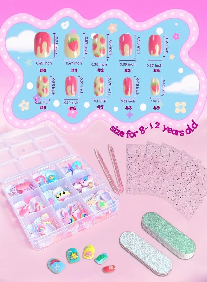 ABOLINE 229PCS Press On Nails Kit for Grils with 216 Short Fake Nail Tips Glue On Nails, 2 Cuticle Sticks, 2 Files, Nail Art for Girls 8-12 - Image 2